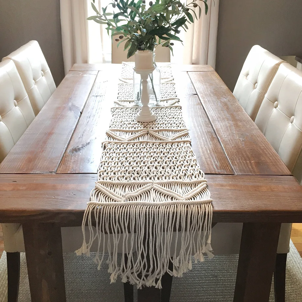 Table Runner Cotton Macrame Bohemian Style Holiday Table Decor Christmas 2025 Handmade Cozy Rustic - Image 7