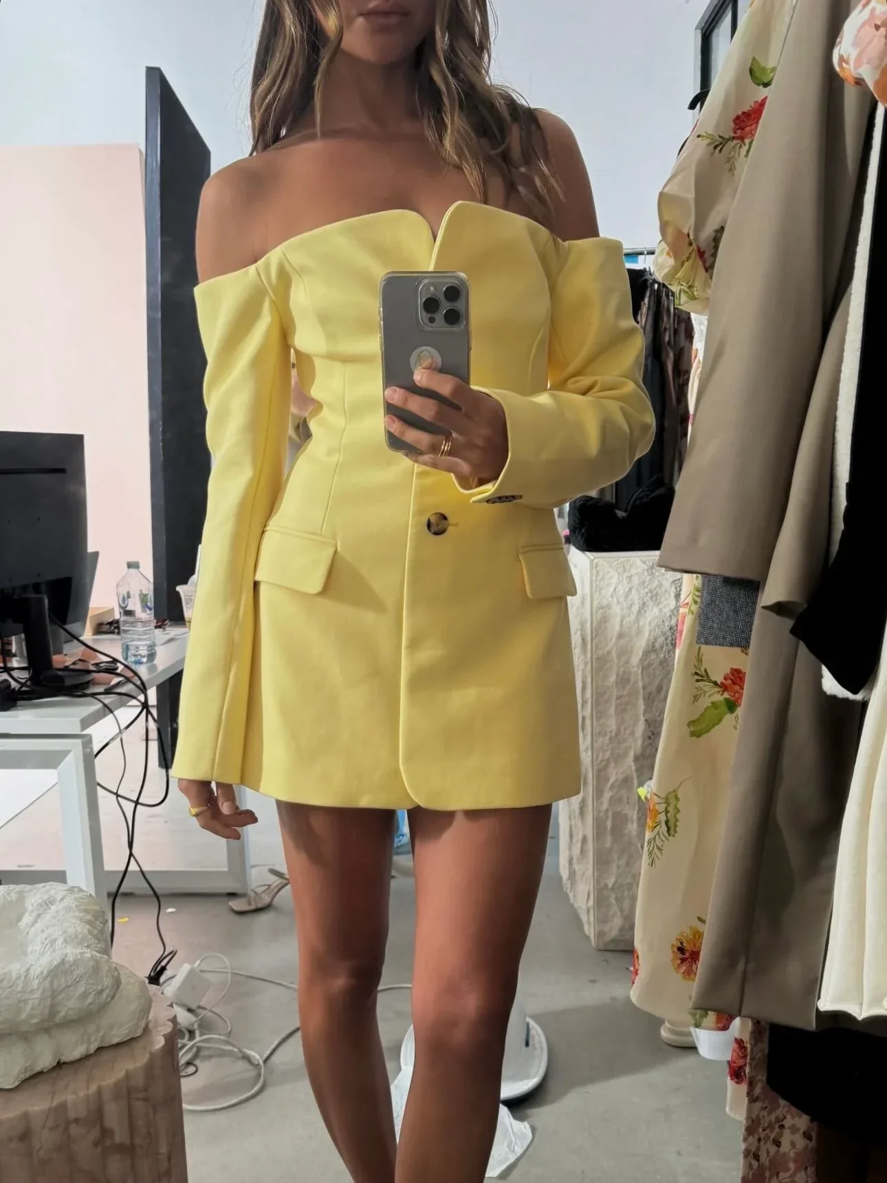 Tailored Off-Shoulder Blazer with Built-In Corset in Italian Suiting Fabric, Long Sleeve Elegant Fit - Image 6