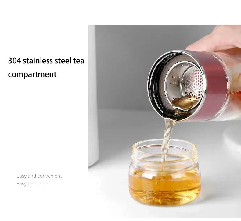 Tea Infuser Bottle Borosilicate Glass 430ml Double Layer With Built-In Strainer Leak-Proof Lid Fall 2025 Gift - Image 3