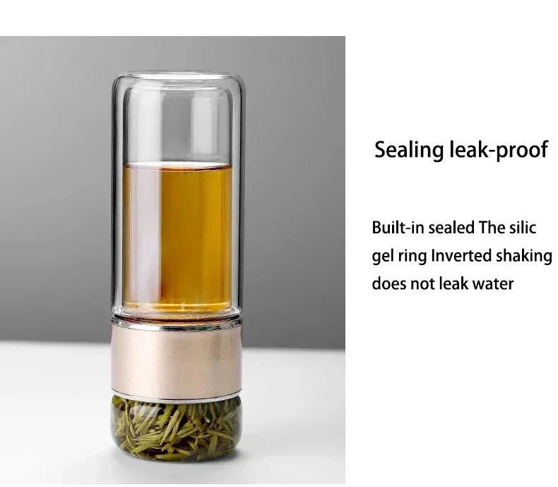 Tea Infuser Bottle Borosilicate Glass 430ml Double Layer With Built-In Strainer Leak-Proof Lid Fall 2025 Gift - Image 4