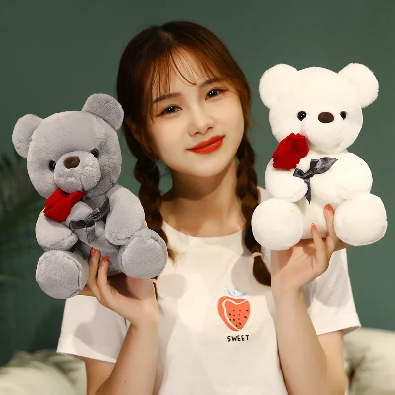Teddy Bear Plush With Rose White Kawaii Stuffed Doll Romantic Valentines Day Gift 2026 - Image 3