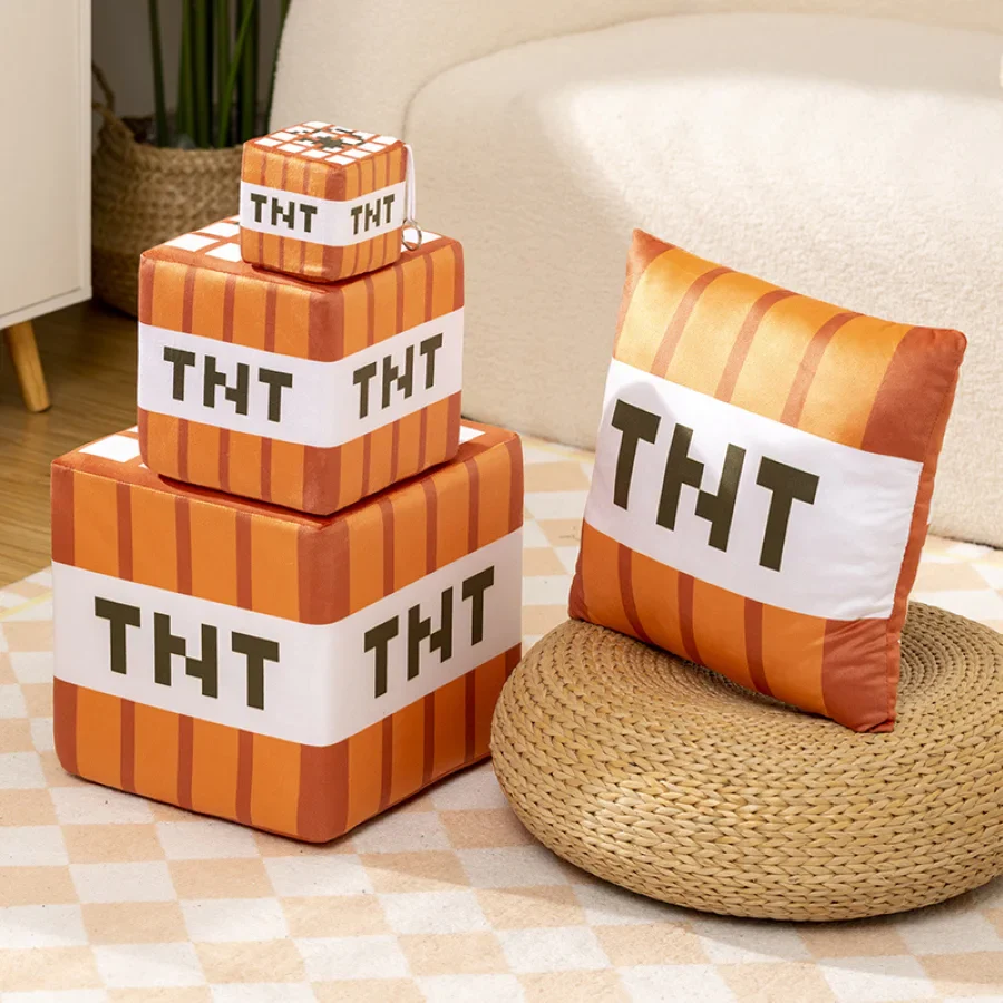 TNT Grass Block Decorative Pillow, Soft Plush Toy for Gaming Room Decor, Green and Brown - Image 5