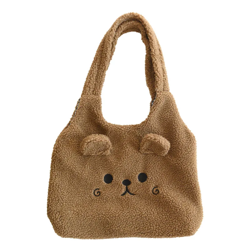 Tote Bag Soft Plush Cartoon Embroidery Shoulder Bag Winter 2025 Cozy Faux Lamb Hair Shopper Gift - Image 6