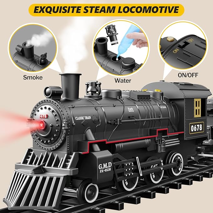 Train Set with Lights & Sounds - Interactive Locomotive Toy for Kids Battery-Powered Electric Steam - Image 2