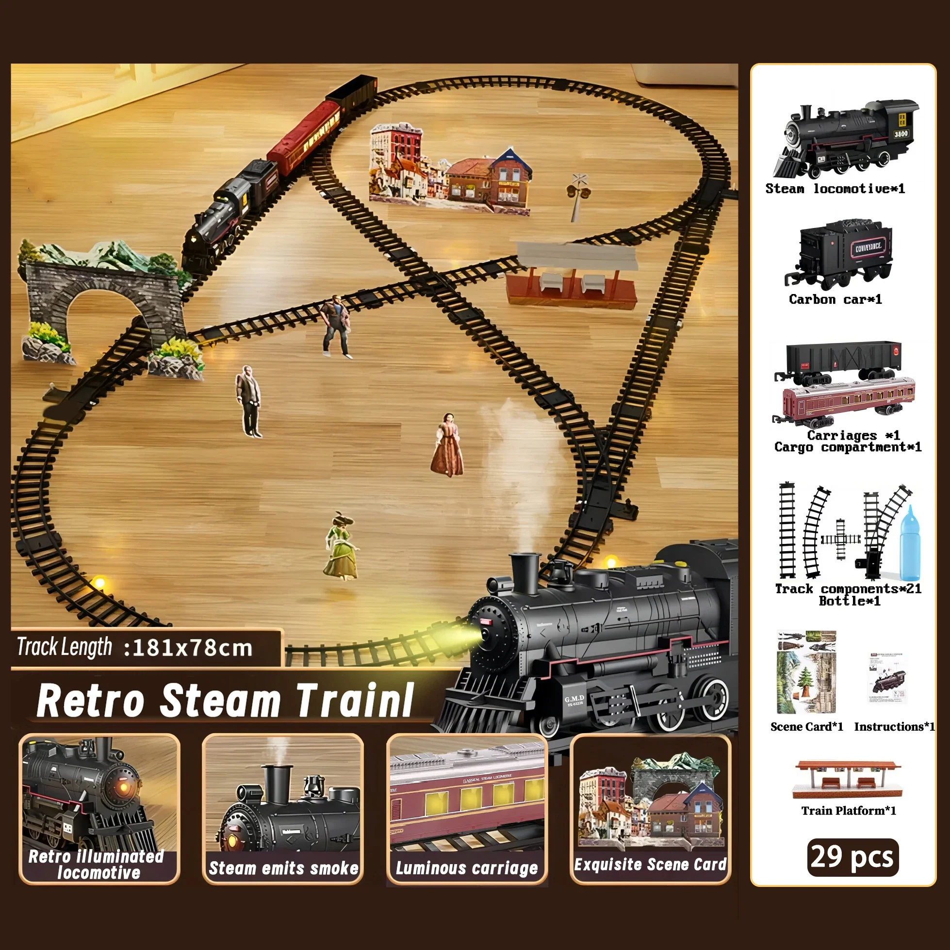 Train Set with Lights & Sounds - Interactive Locomotive Toy for Kids Battery-Powered Electric Steam - Image 6