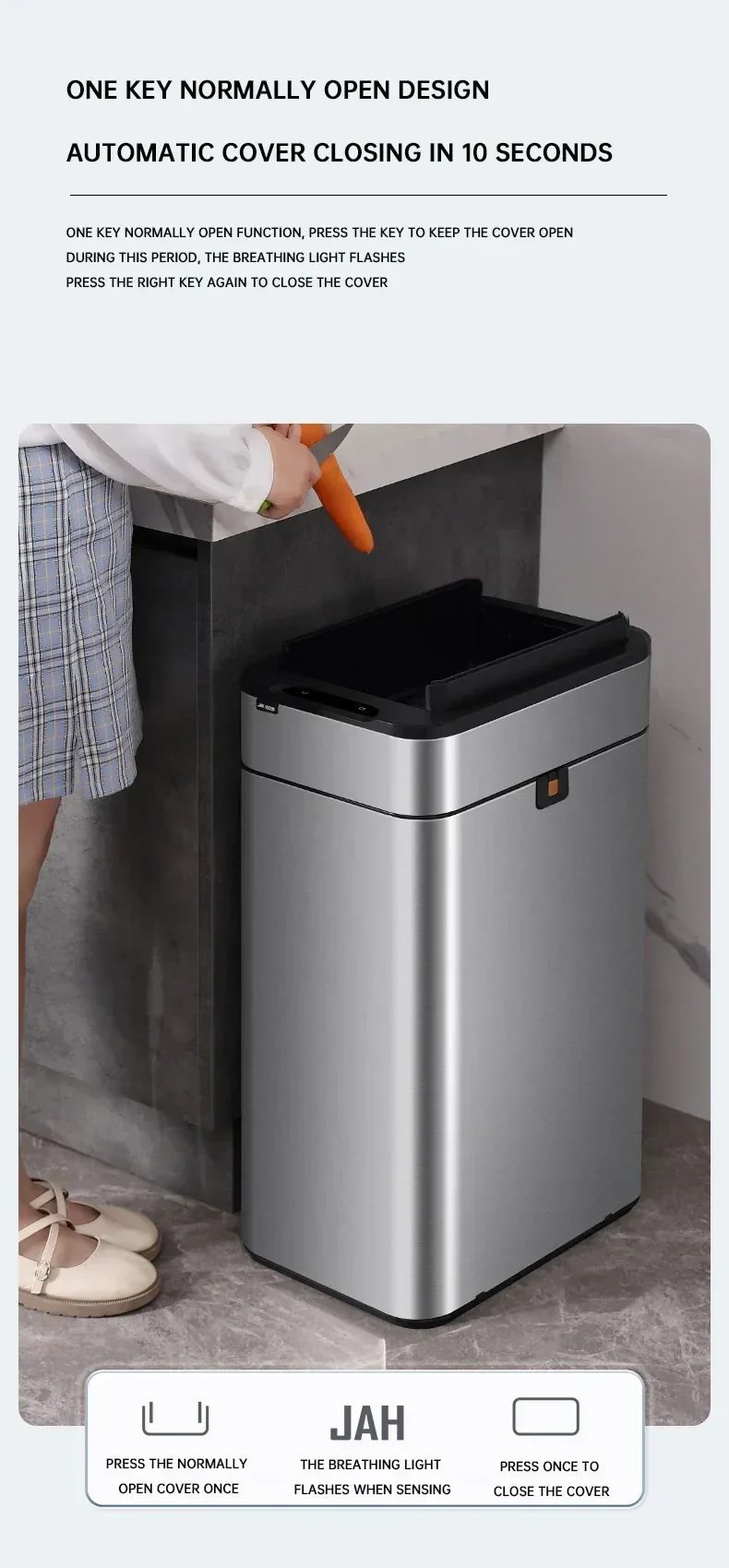 Trash Can 20L Stainless Steel Sensor Kitchen Bin Hands Free - Image 14