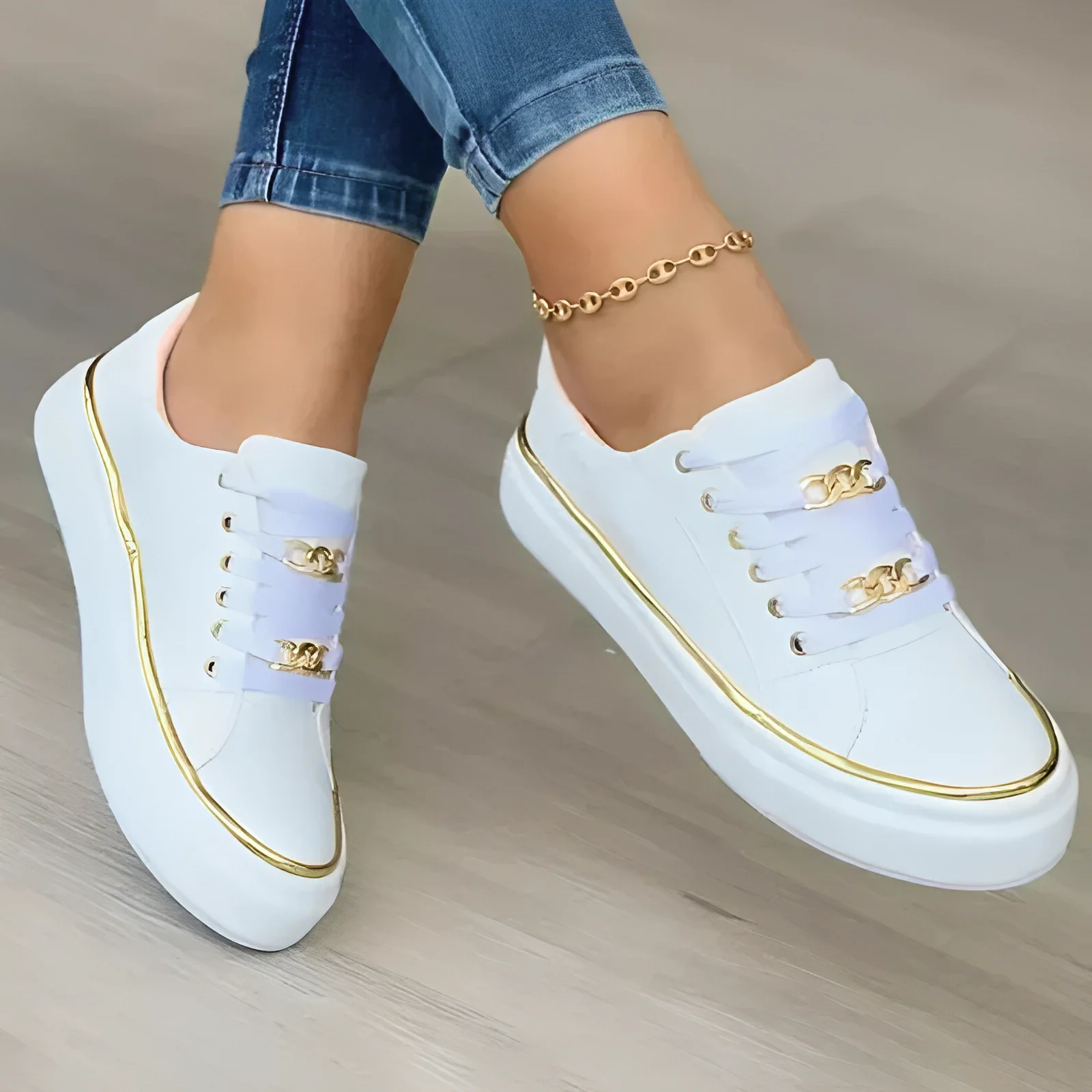 Trendy Black Low-Top Sneakers with Gold Accents for All-Day Comfort and Durable PU Leather Construction - Image 5