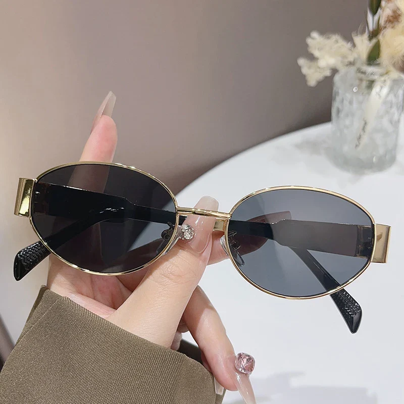 Trendy Oval Sunglasses for Women 2025 Luxury Metal Frame Classic Vintage Round Shades Unisex - Image 2
