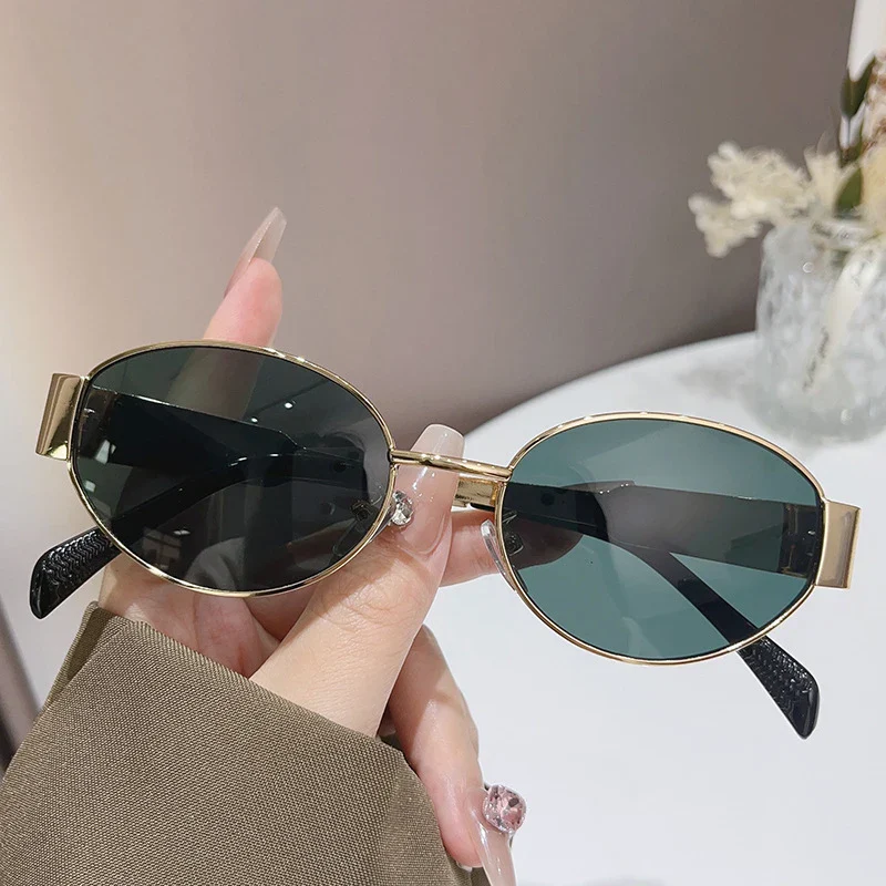 Trendy Oval Sunglasses for Women 2025 Luxury Metal Frame Classic Vintage Round Shades Unisex - Image 4