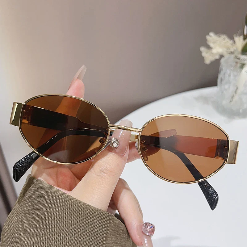 Trendy Oval Sunglasses for Women 2025 Luxury Metal Frame Classic Vintage Round Shades Unisex - Image 5