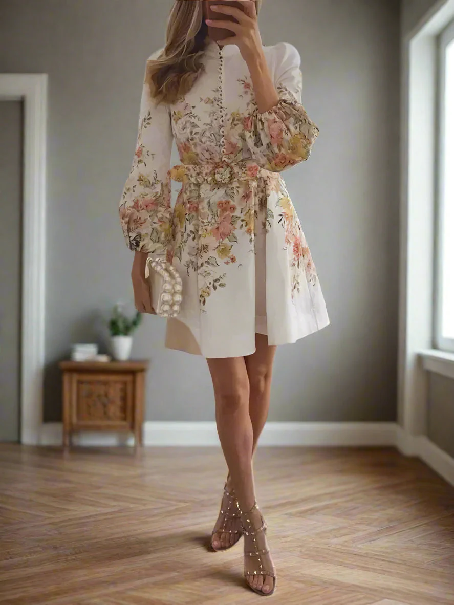 Trendy Women's Mini Dress with Print and Elegant Button Details for Casual and Special Occasions - Image 2