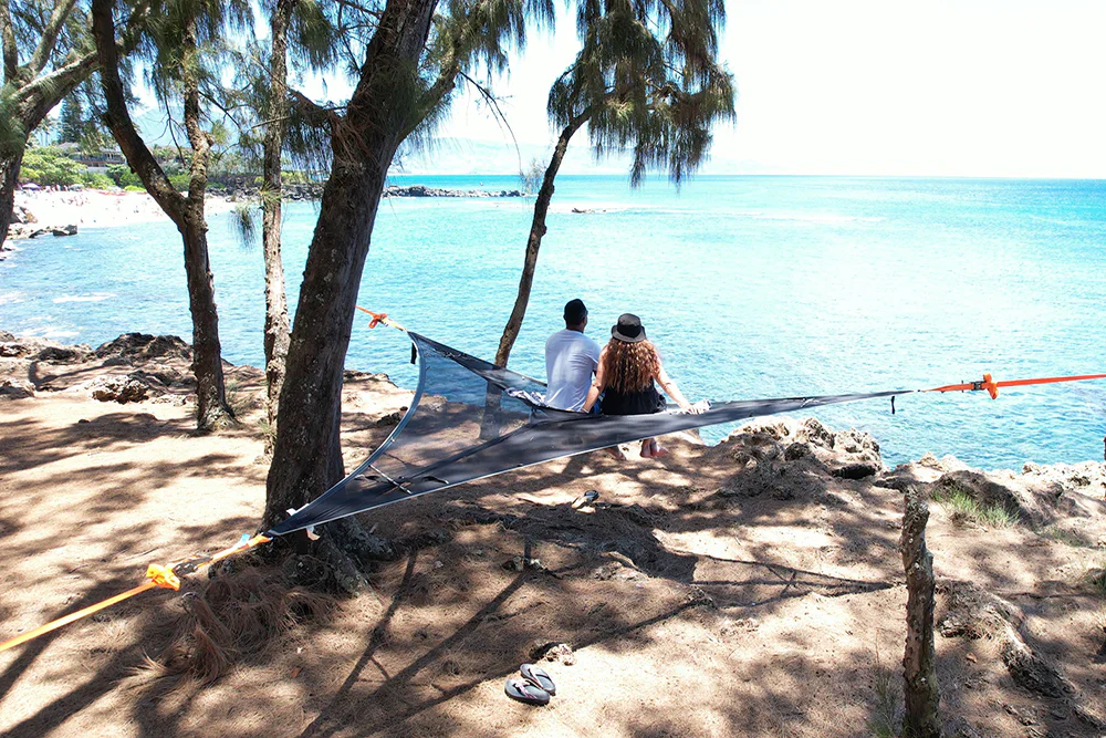 Triangle Camping Hammock, Portable Multi-Person Aerial Bed with Durable Canvas and Anti-Roll Strap System for Outdoor Use - Image 2