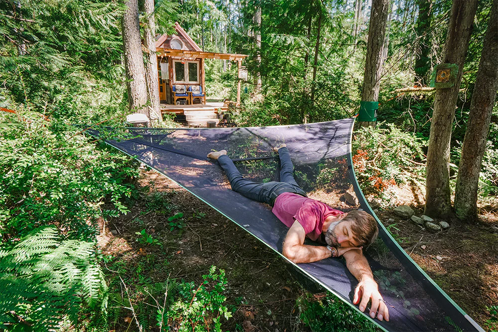 Triangle Camping Hammock, Portable Multi-Person Aerial Bed with Durable Canvas and Anti-Roll Strap System for Outdoor Use - Image 3