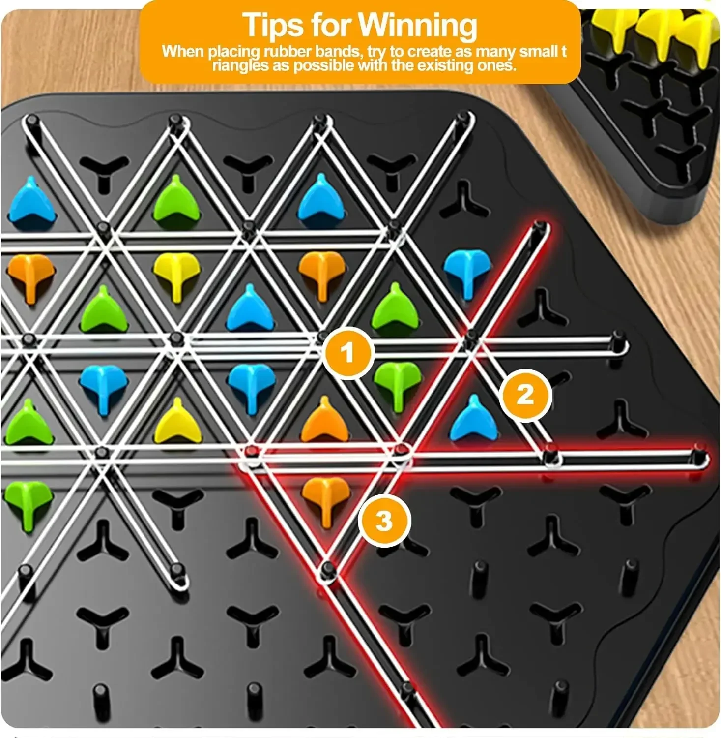 Triangle Strategy Chess Game Set for 2-4 Players - Family Fun Board Game for Kids & Adults with Rubber Band Challenge - Image 4