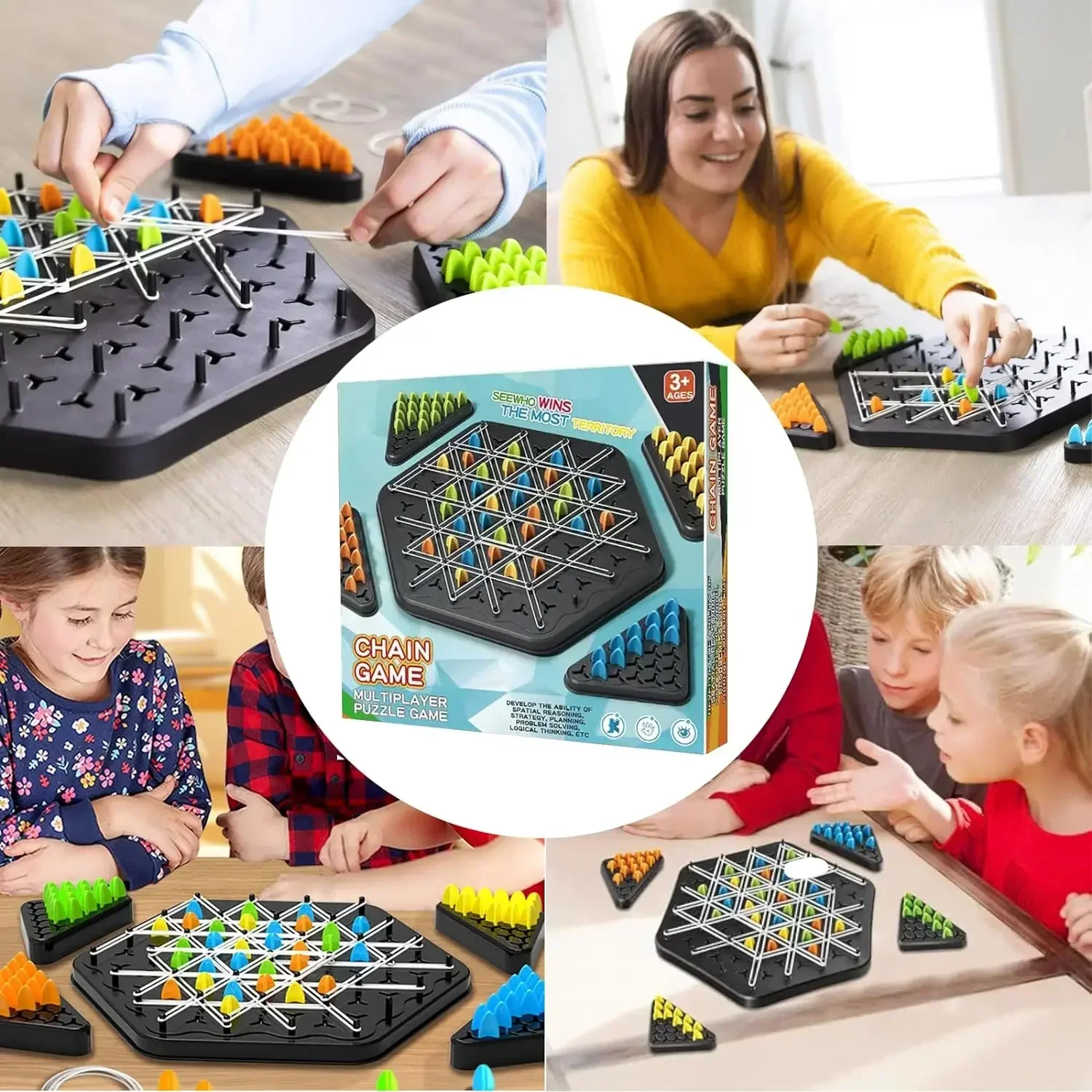 Triangle Strategy Chess Game Set for 2-4 Players - Family Fun Board Game for Kids & Adults with Rubber Band Challenge - Image 6