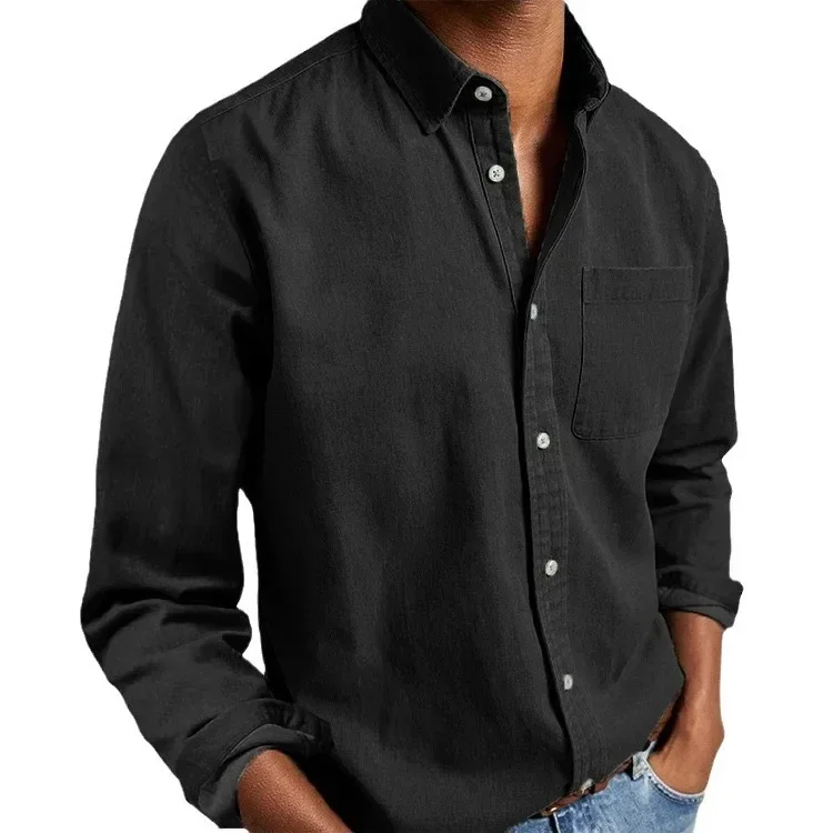 Turn Down Collar Casual Blouse Long Sleeve Tees Solid Button Cardigan Autumn - Image 4