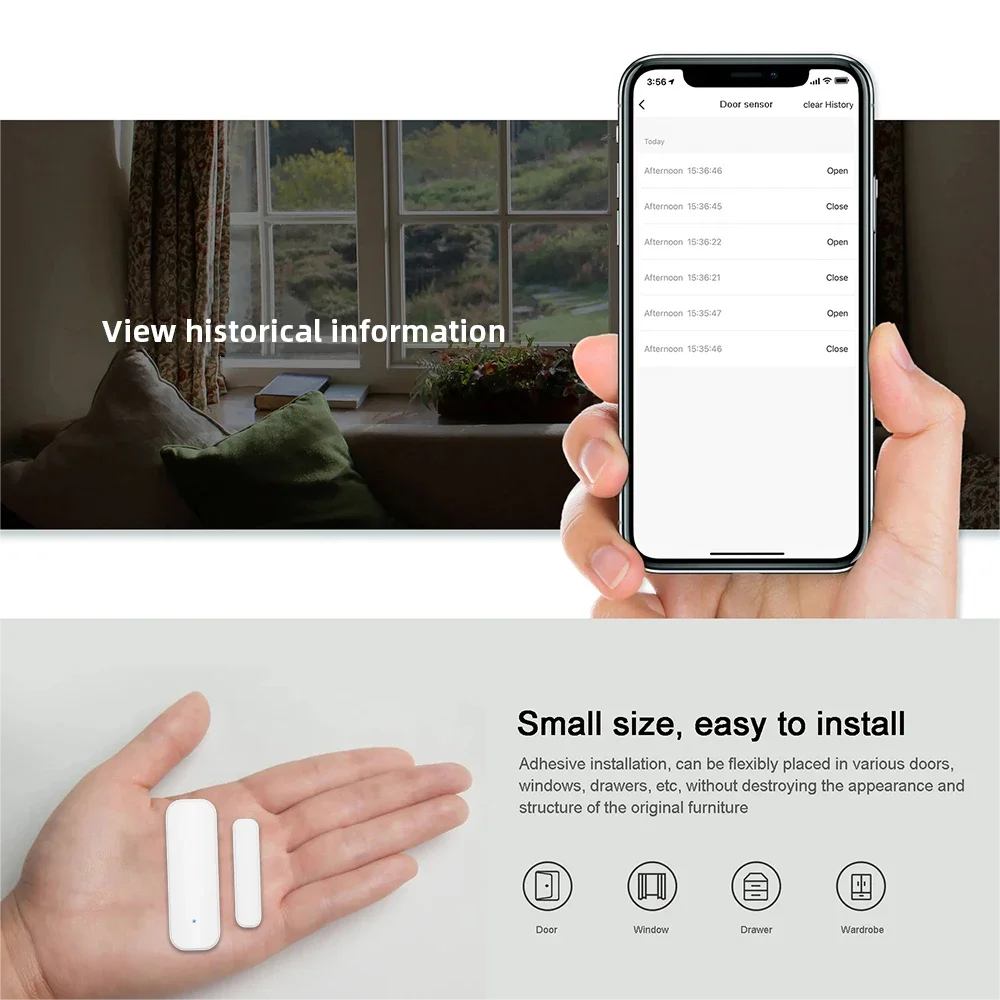 Tuya WiFi Zigbee Window Door Sensor Smart Home Security Alarm - Image 2