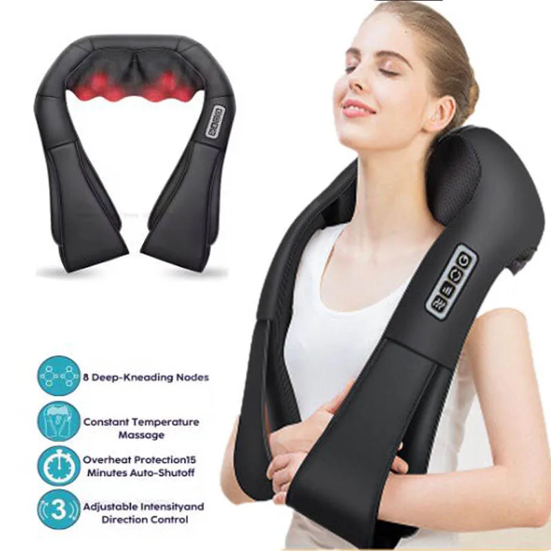 U-Shaped Infrared Heated Neck Massager with Shiatsu Kneading and Adjustable Intensity for Muscle Relief