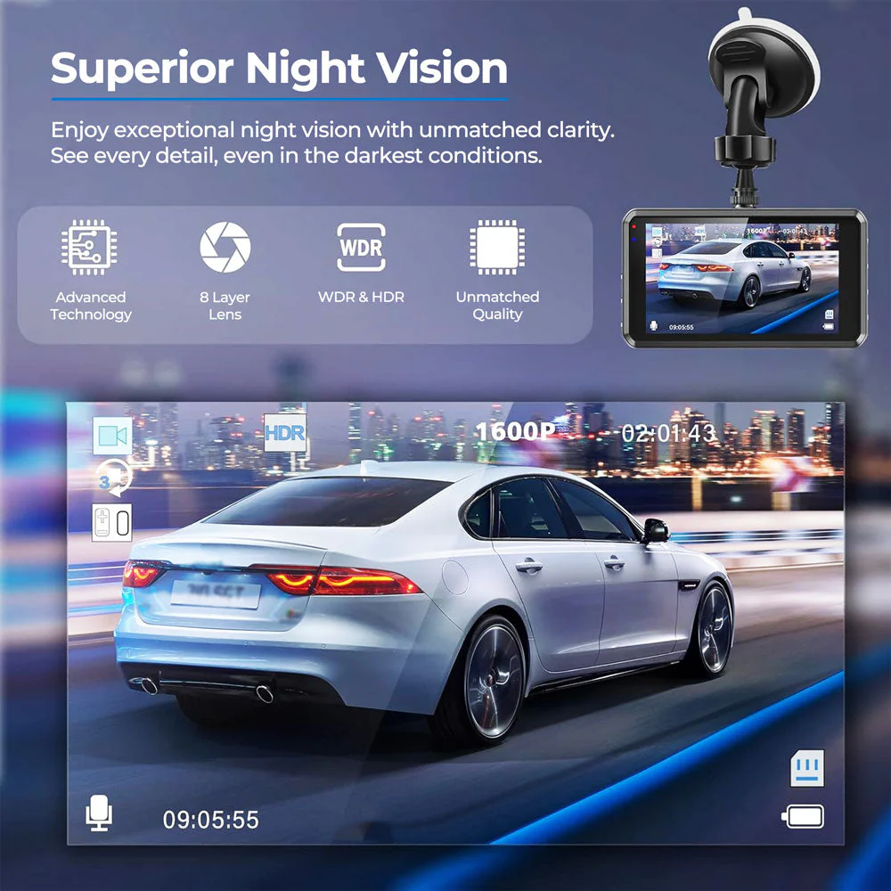 UHD Dual Dash Cam With Night Vision And Parking Monitor - Image 3