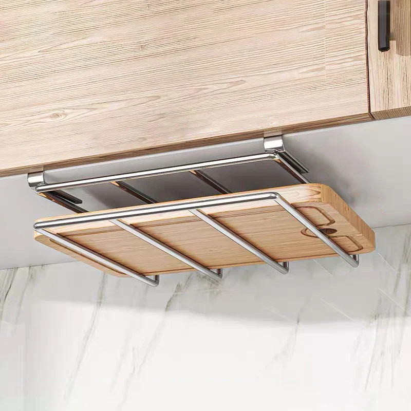 Under Cabinet Cutting Board Organizer Stainless Steel Hanging Rack Kitchen Space Saving Fall 2025 Countertop Saver - Image 7