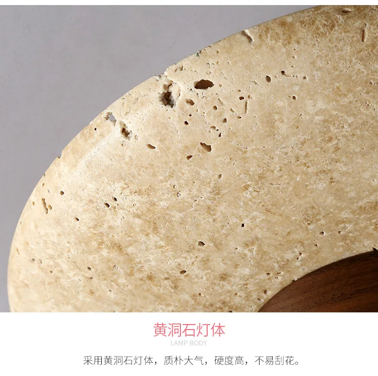 Japandi Travertine Ceiling Light Wood Cap Round Mid Century Lamp - Image 23