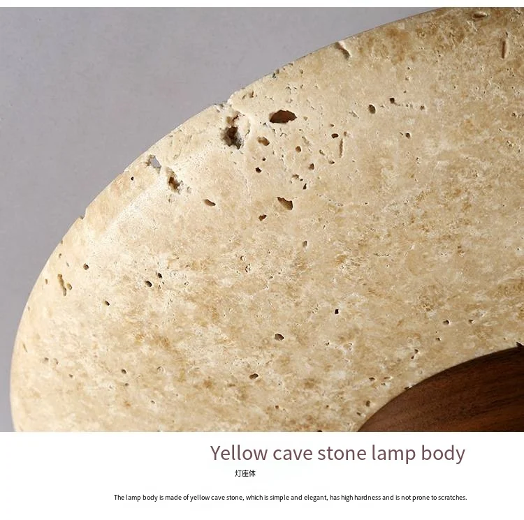 Japandi Travertine Ceiling Light Wood Cap Round Mid Century Lamp - Image 24