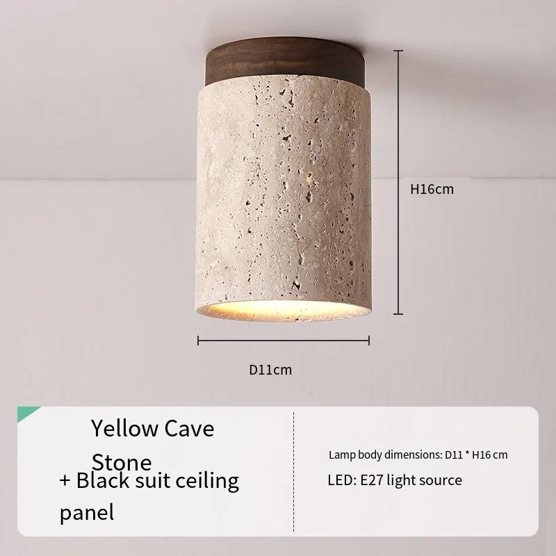 Japandi Travertine Ceiling Light Wood Cap Round Mid Century Lamp - Image 28