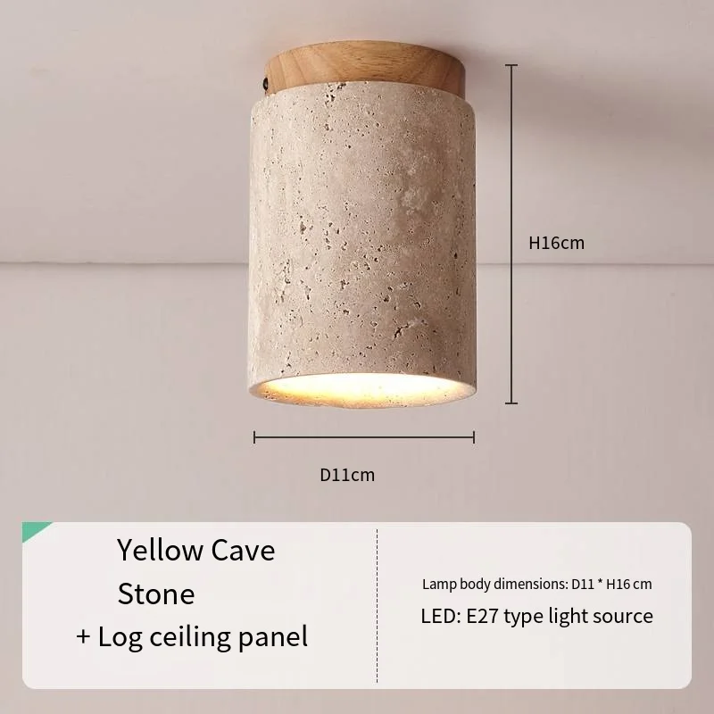 Japandi Travertine Ceiling Light Wood Cap Round Mid Century Lamp - Image 33