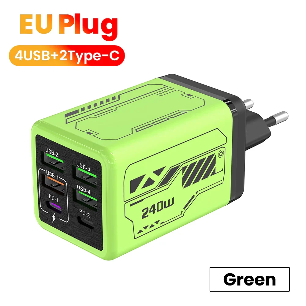 USB C Charger 6-Port Fast Charge, 4 USB A 2 Type-C PD3.0, EU UK US Plug, Back to School 2026 - Image 11