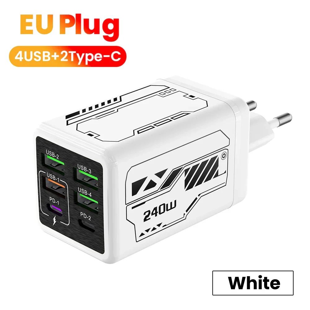 USB C Charger 6-Port Fast Charge, 4 USB A 2 Type-C PD3.0, EU UK US Plug, Back to School 2026 - Image 12