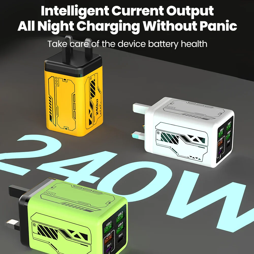 USB C Charger 6-Port Fast Charge, 4 USB A 2 Type-C PD3.0, EU UK US Plug, Back to School 2026 - Image 3
