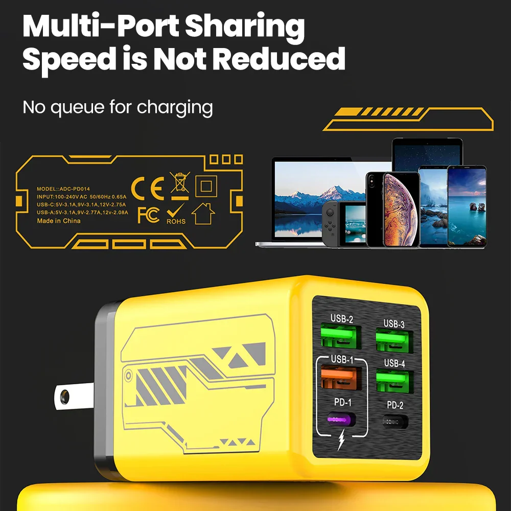 USB C Charger 6-Port Fast Charge, 4 USB A 2 Type-C PD3.0, EU UK US Plug, Back to School 2026 - Image 4