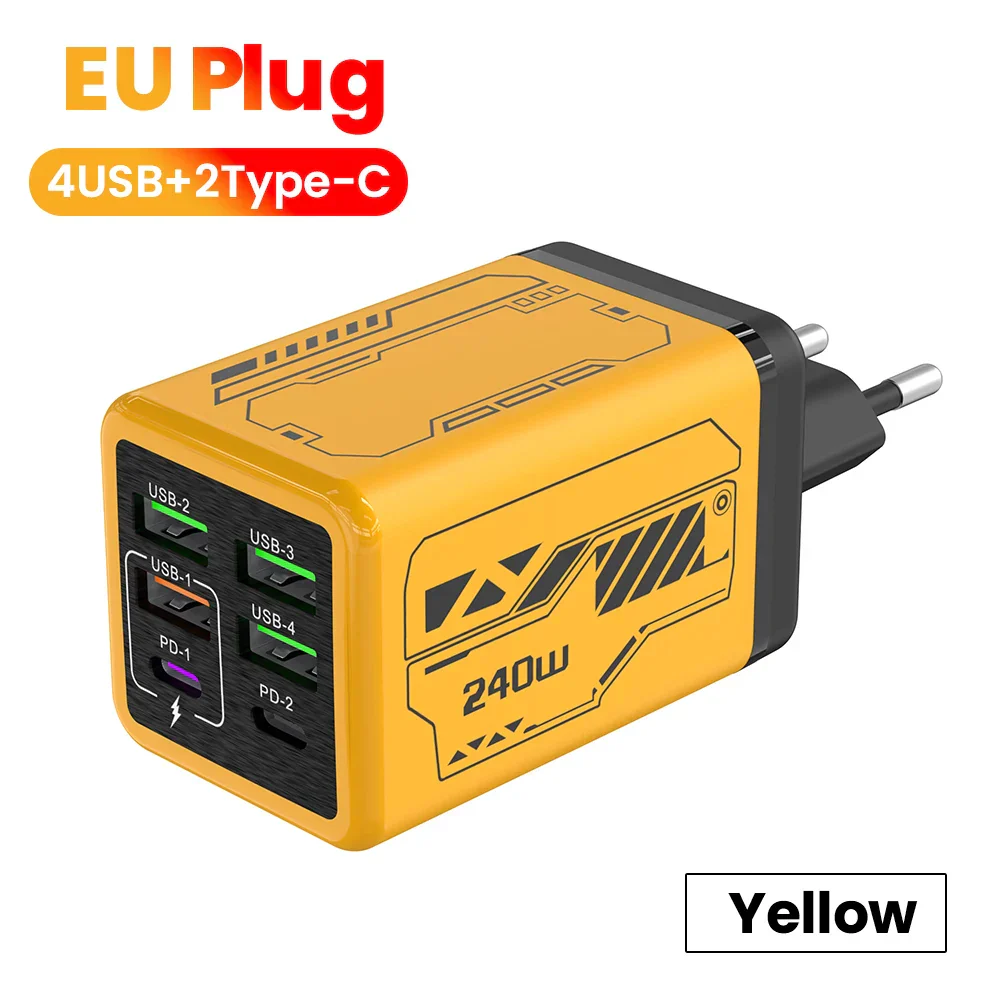 USB C Charger 6-Port Fast Charge, 4 USB A 2 Type-C PD3.0, EU UK US Plug, Back to School 2026 - Image 7