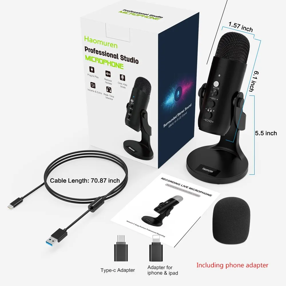 USB Condenser Microphone Desktop Mic For Streaming Podcast - Image 16