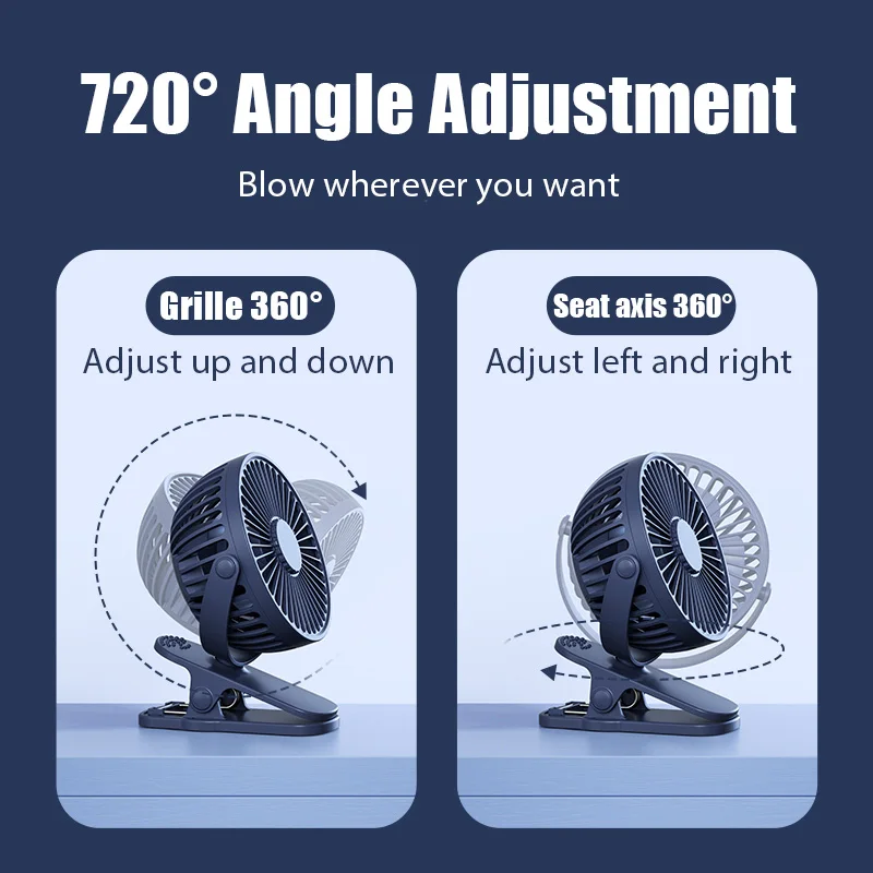 USB Rechargeable Clip-On Desk Fan - Portable Mini Fan for Dorm, Adjustable 360 Degree Rotation, Quiet Operation - Image 6
