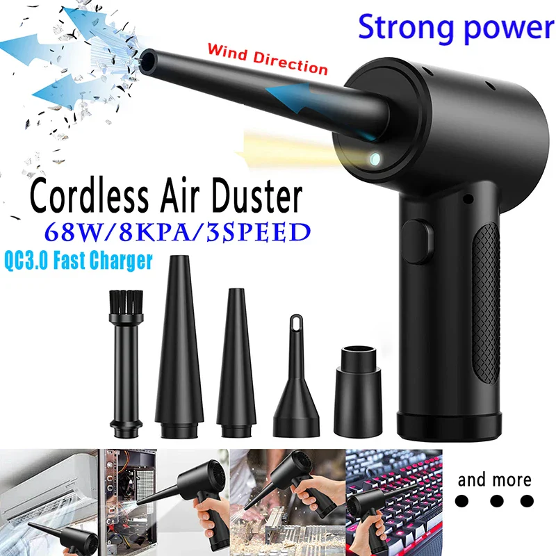 USB Rechargeable Mini Electric Compressed Air Duster with Accessories - 51000 RPM Cordless Cleaner for PC, Keyboard, Car, & Electronics - Image 6