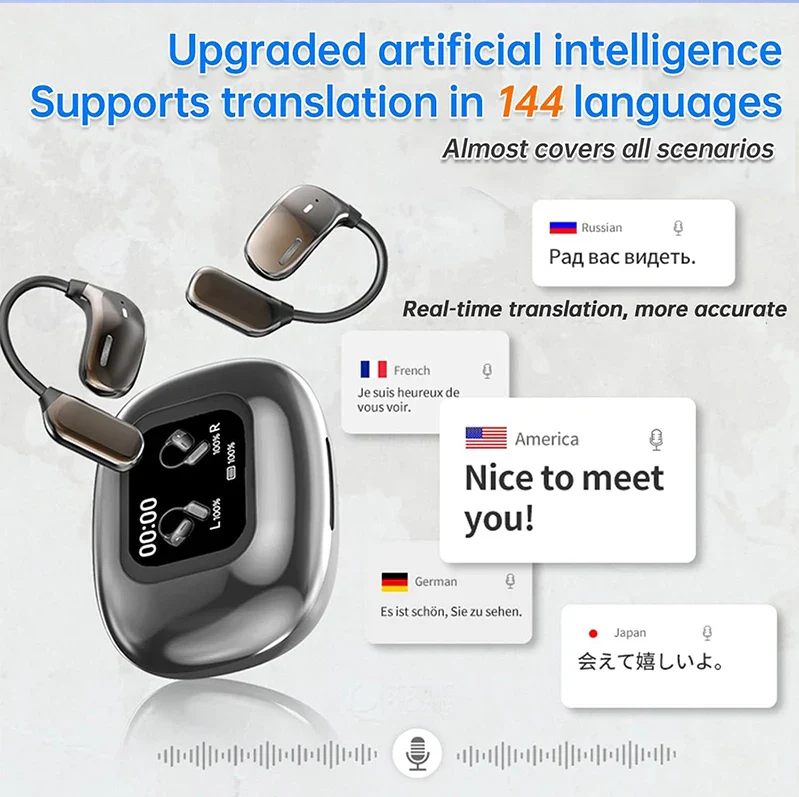 AI Translation Open Ear Earbuds With LCD Touch Screen - Image 8