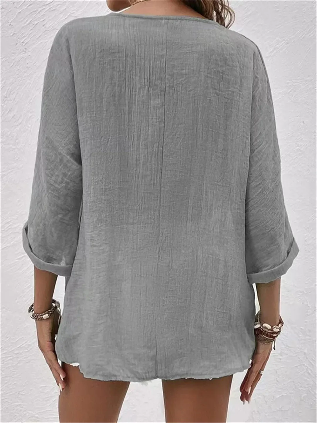 V-Neck Button-Up Women's Top - Lightweight Blouse for Women, Versatile Casual Elegance, Flattering Fit, Sizes S-3XL - Image 6