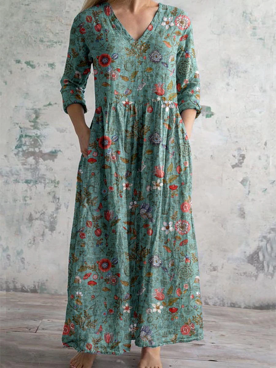 V-Neck Floral Women's Dress - Lightweight Summer Wedding Guest Dress with Flattering Silhouette - Image 2