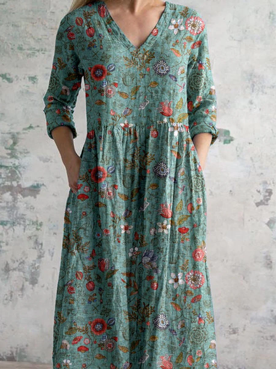 V-Neck Floral Women's Dress - Lightweight Summer Wedding Guest Dress with Flattering Silhouette - Image 4