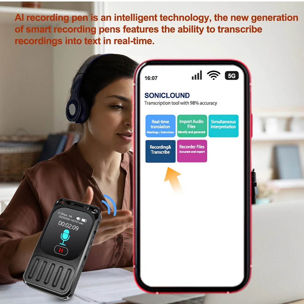 AI Voice Recorder Bluetooth Touchscreen 79H Battery 1200mAh - Image 3