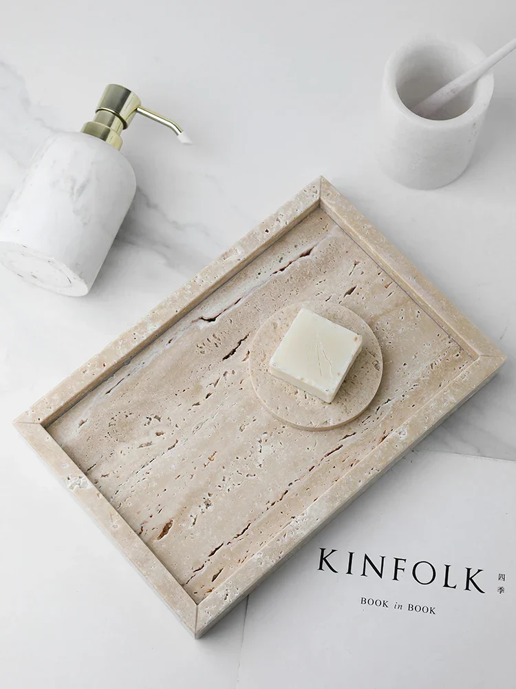 Vanity Tray Travertine Stone Minimalist Marble Style Tray Beige Organizer Fall 2025 Coffee Table Decor Gift - Image 3