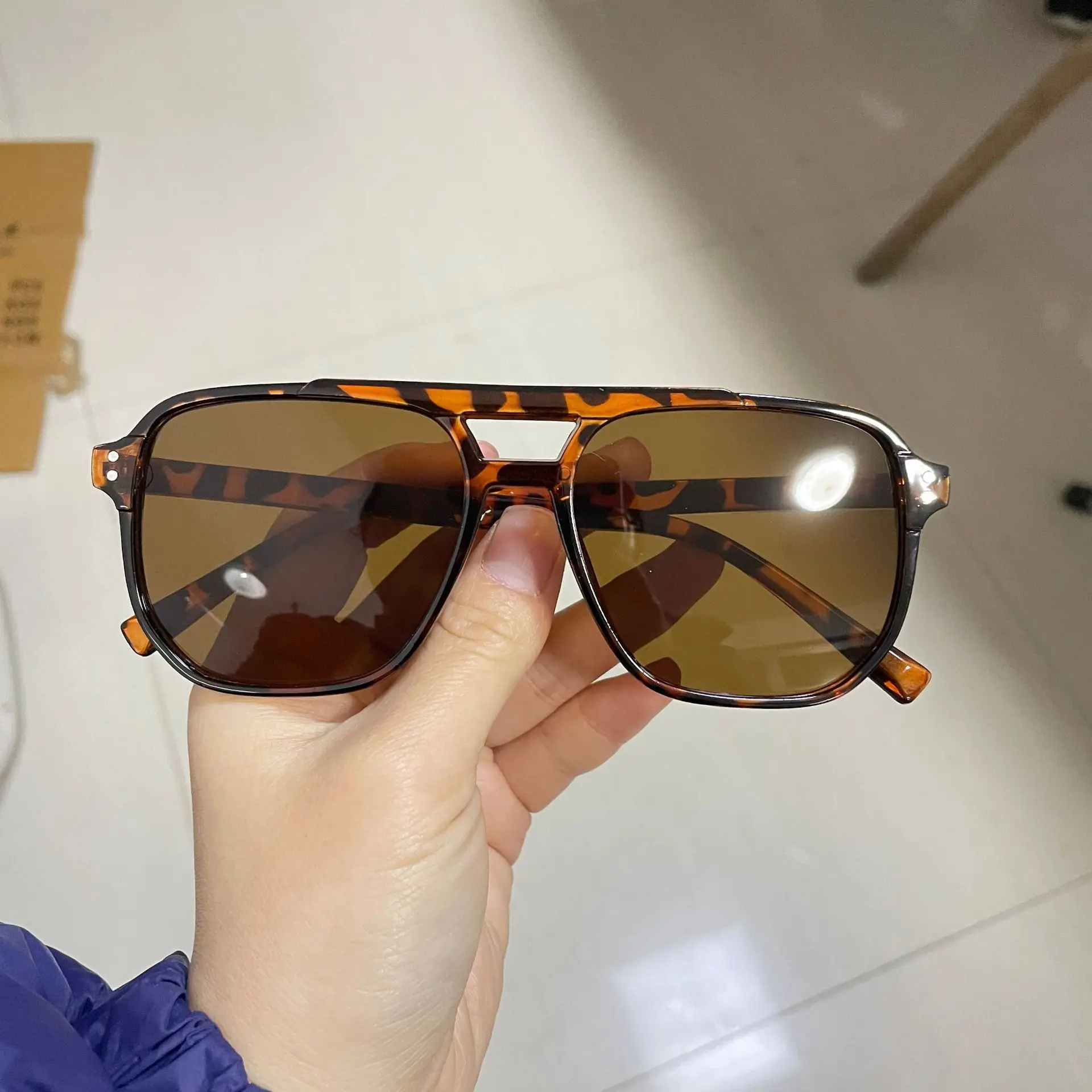 Vintage Big Square Sunglasses for Men Women - Unisex UV400 Black Lens Designer Shades - Image 5