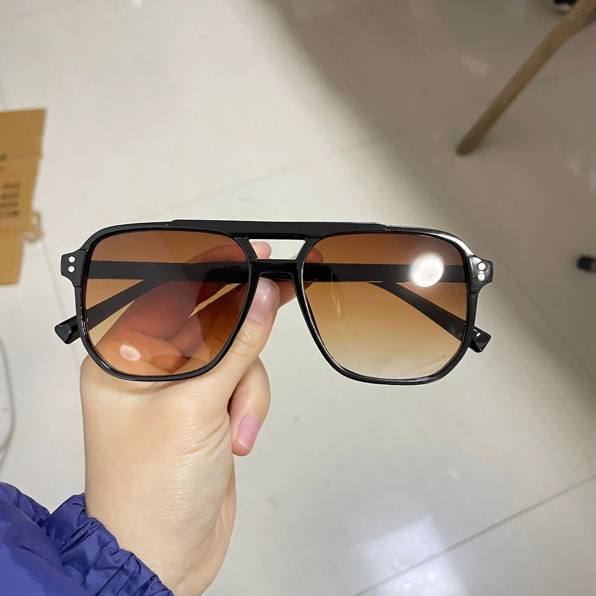 Vintage Big Square Sunglasses for Men Women - Unisex UV400 Black Lens Designer Shades - Image 8