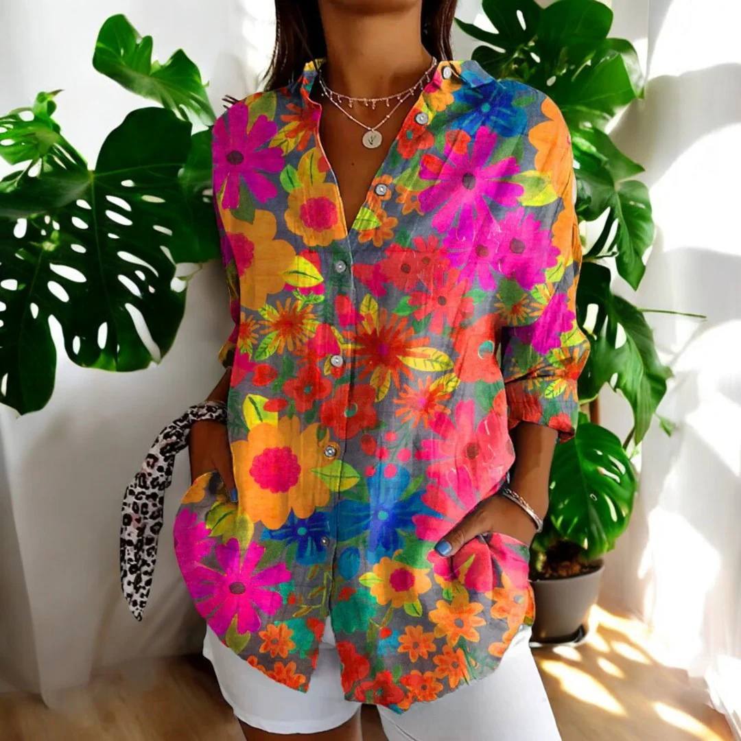 Vintage Floral Womens Blouse, Lightweight Summer Top with Button Front and Relaxed Fit - Image 13