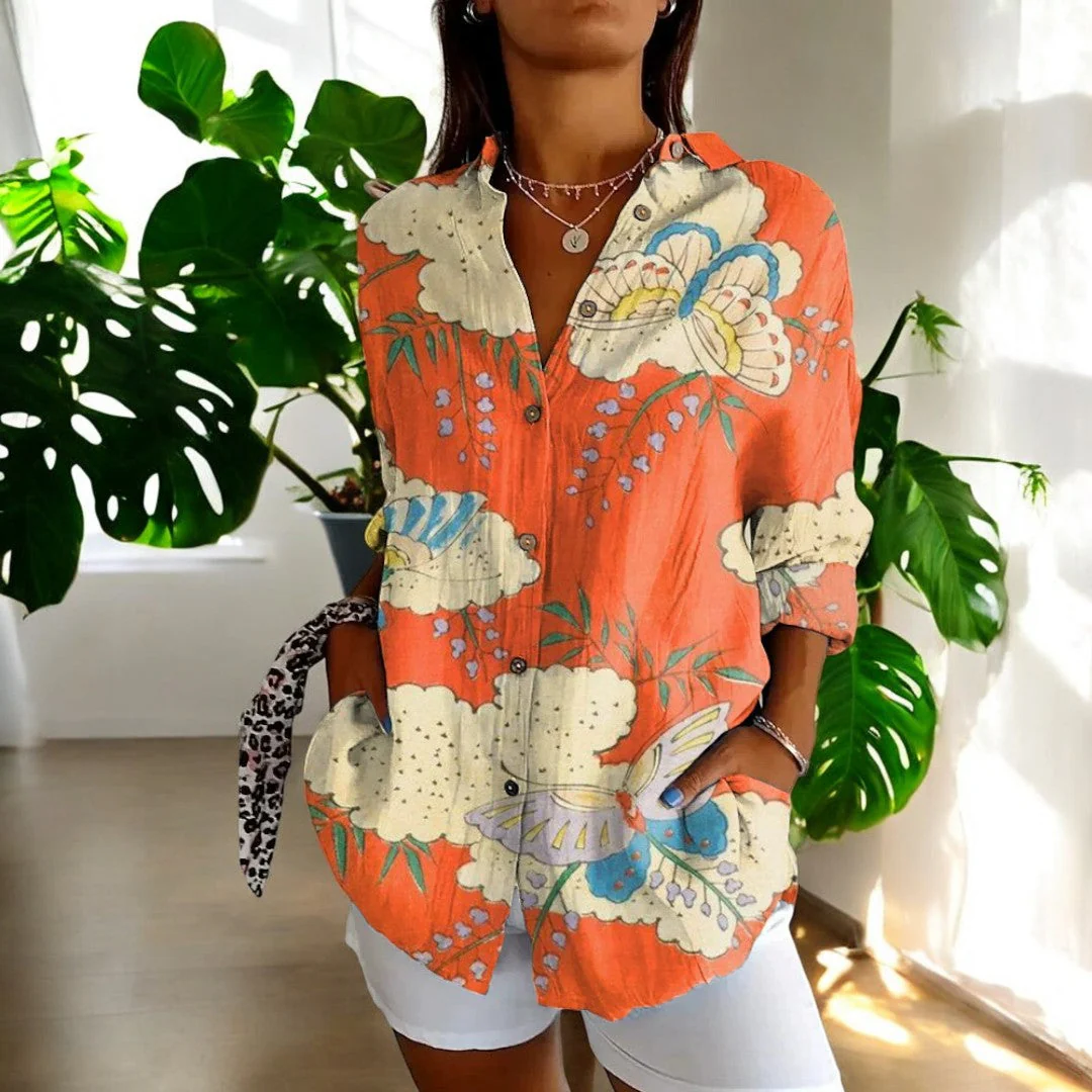 Vintage Floral Womens Blouse, Lightweight Summer Top with Button Front and Relaxed Fit - Image 2