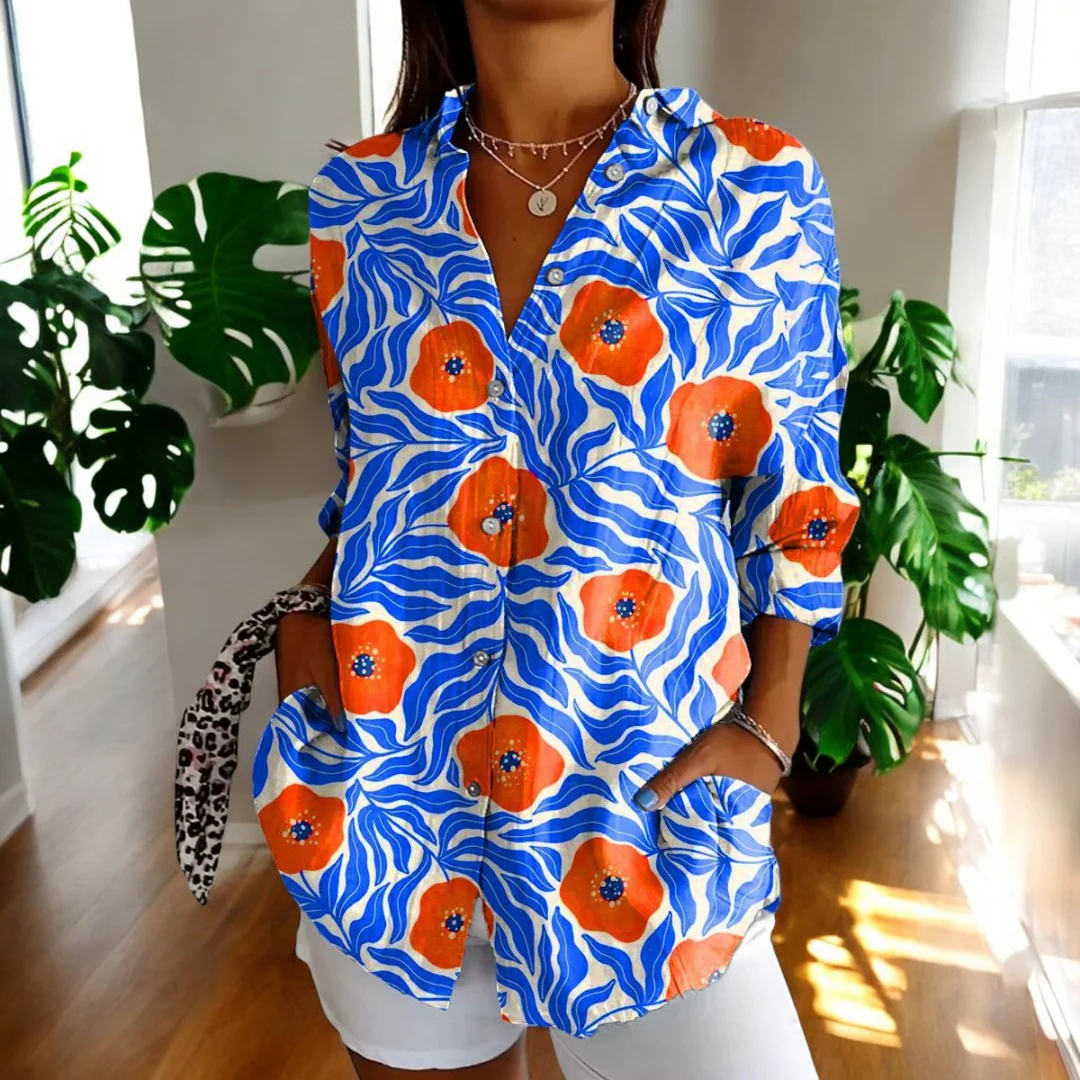 Vintage Floral Womens Blouse, Lightweight Summer Top with Button Front and Relaxed Fit - Image 3