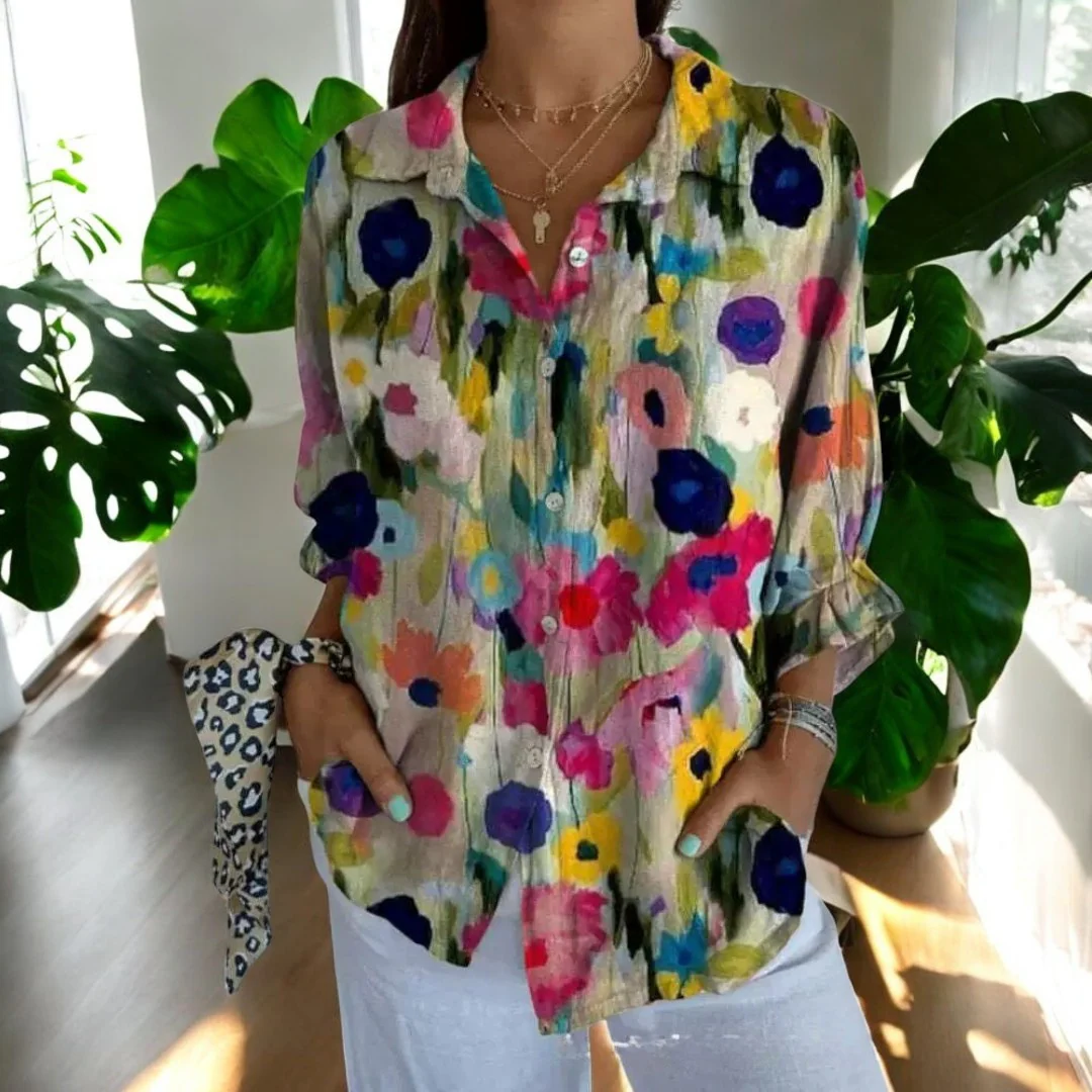 Vintage Floral Womens Blouse, Lightweight Summer Top with Button Front and Relaxed Fit - Image 4