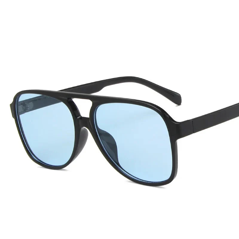 Vintage Oversized Sunglasses Women Retro Big Frame Square Glasses with Pouch Black Yellow