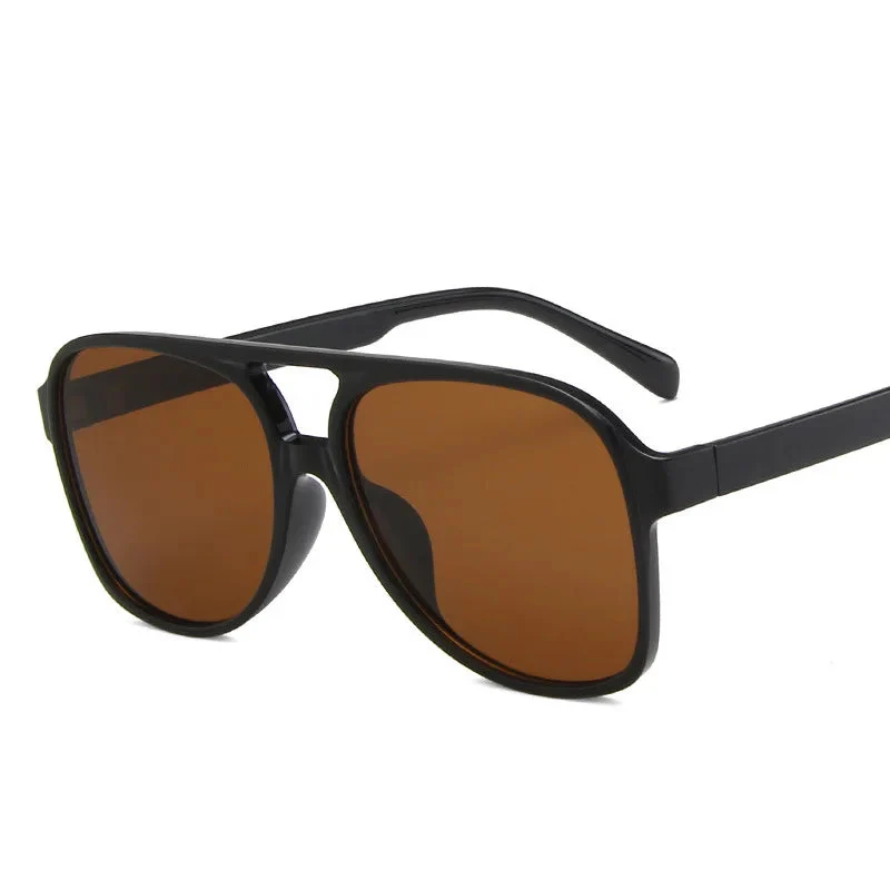 Vintage Oversized Sunglasses Women Retro Big Frame Square Glasses with Pouch Black Yellow - Image 4